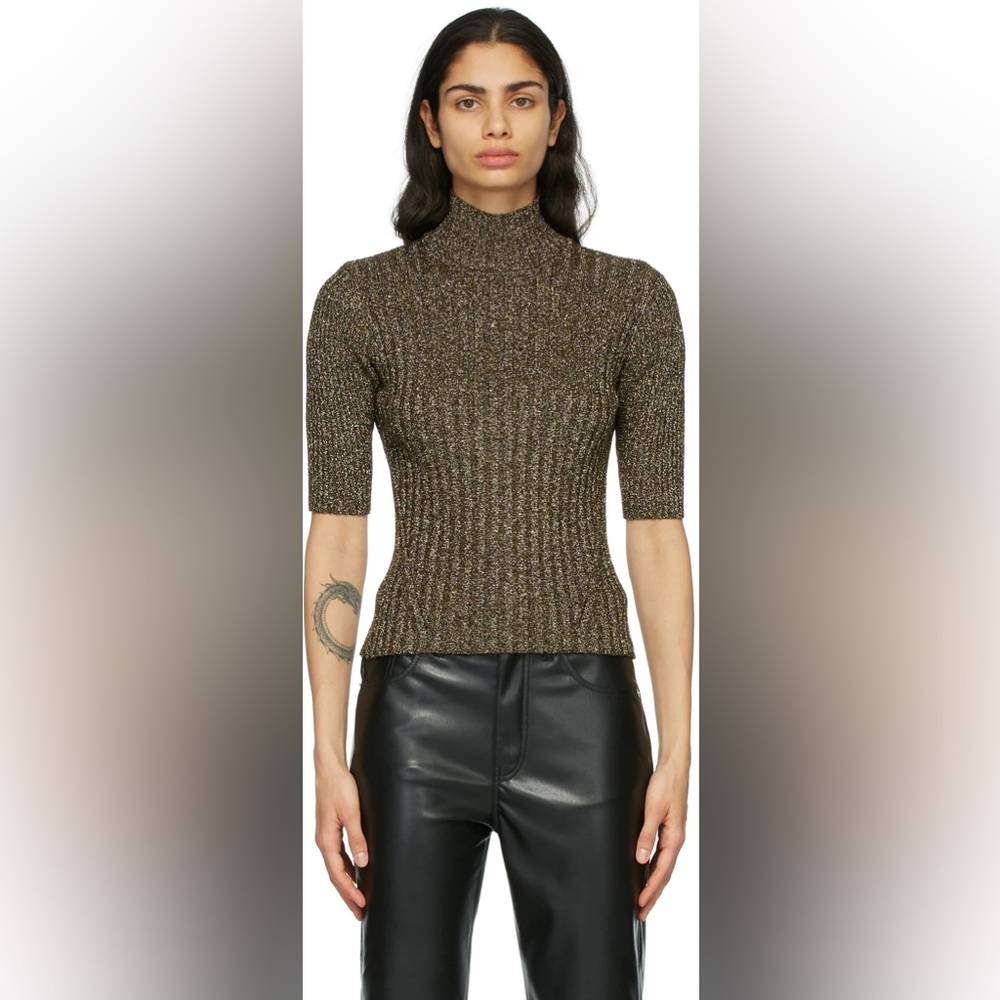 Ganni Gold Glitter Knit Turtleneck